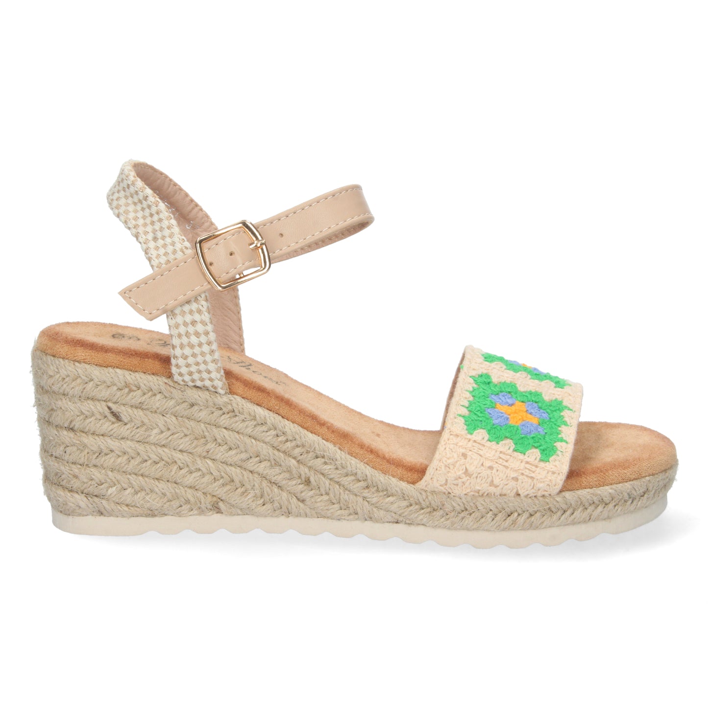 Sandalia de Cuña para Mujer Cómoda Forrada de Yute Pala Simple con Bordado y Cierre de Hebilla Primavera Verano