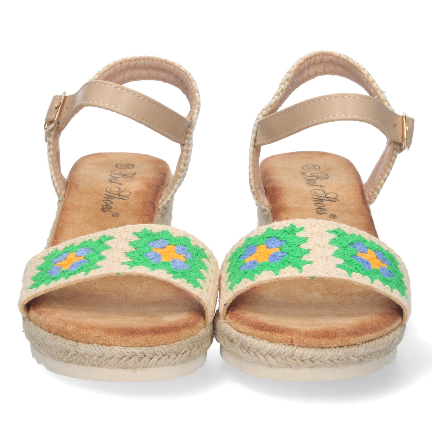 Sandalia de Cuña para Mujer Cómoda Forrada de Yute Pala Simple con Bordado y Cierre de Hebilla Primavera Verano