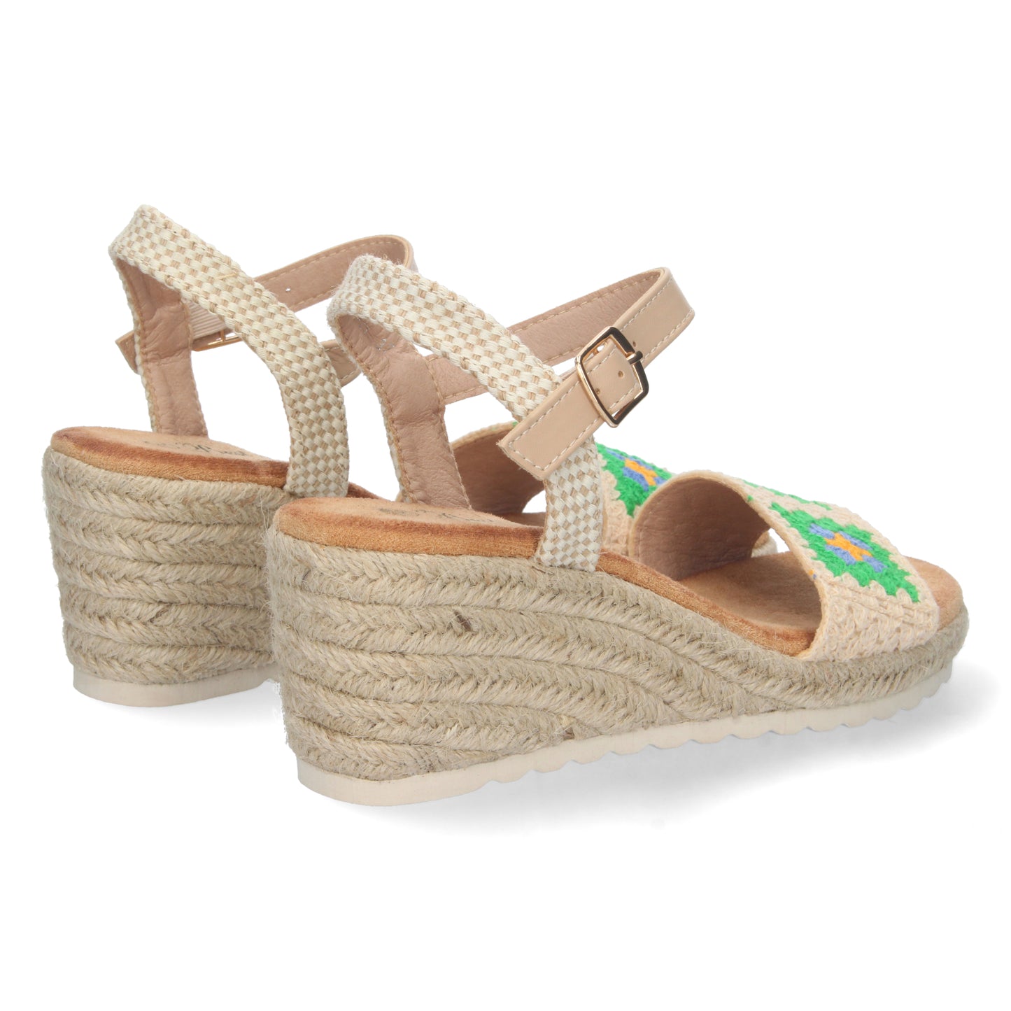 Sandalia de Cuña para Mujer Cómoda Forrada de Yute Pala Simple con Bordado y Cierre de Hebilla Primavera Verano