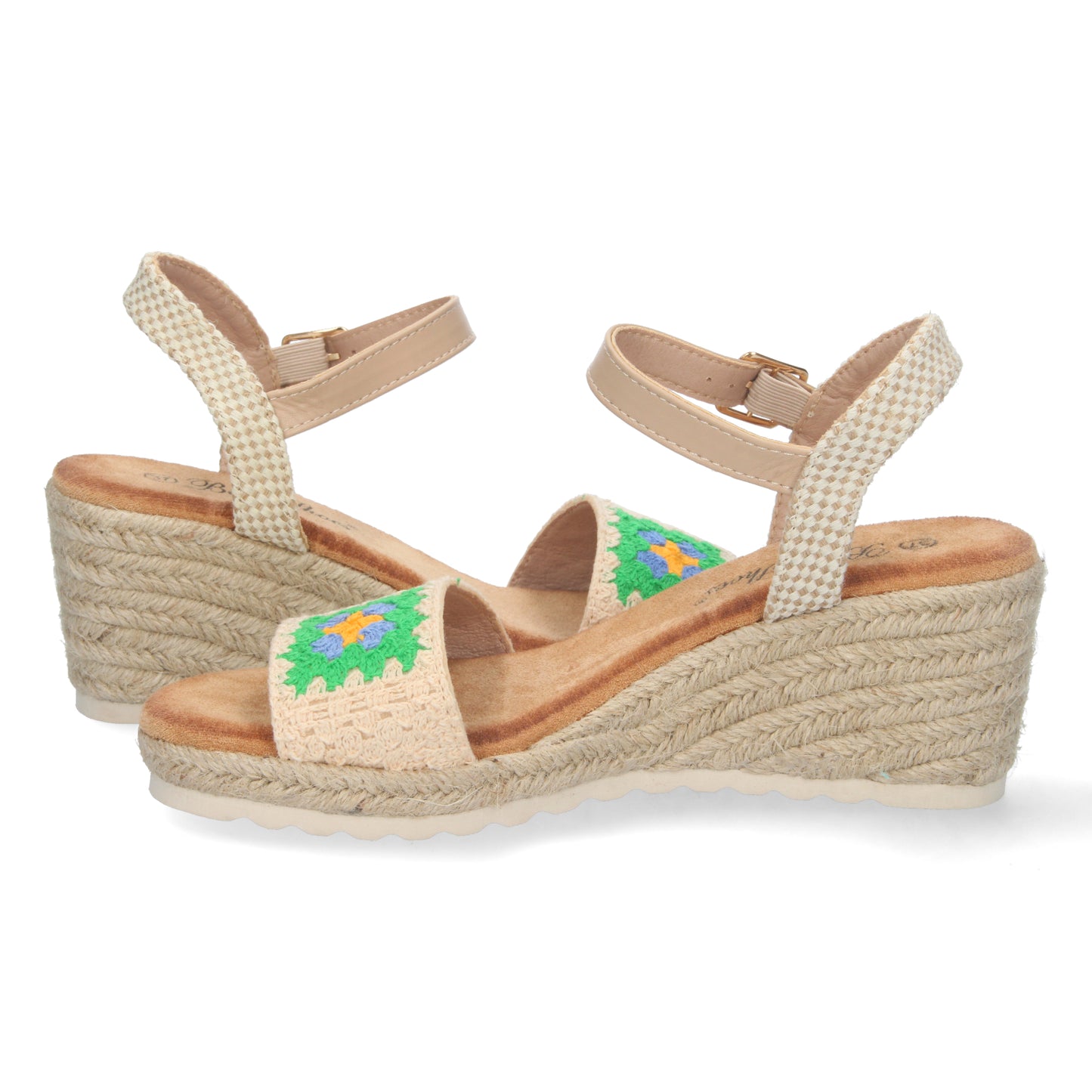 Sandalia de Cuña para Mujer Cómoda Forrada de Yute Pala Simple con Bordado y Cierre de Hebilla Primavera Verano