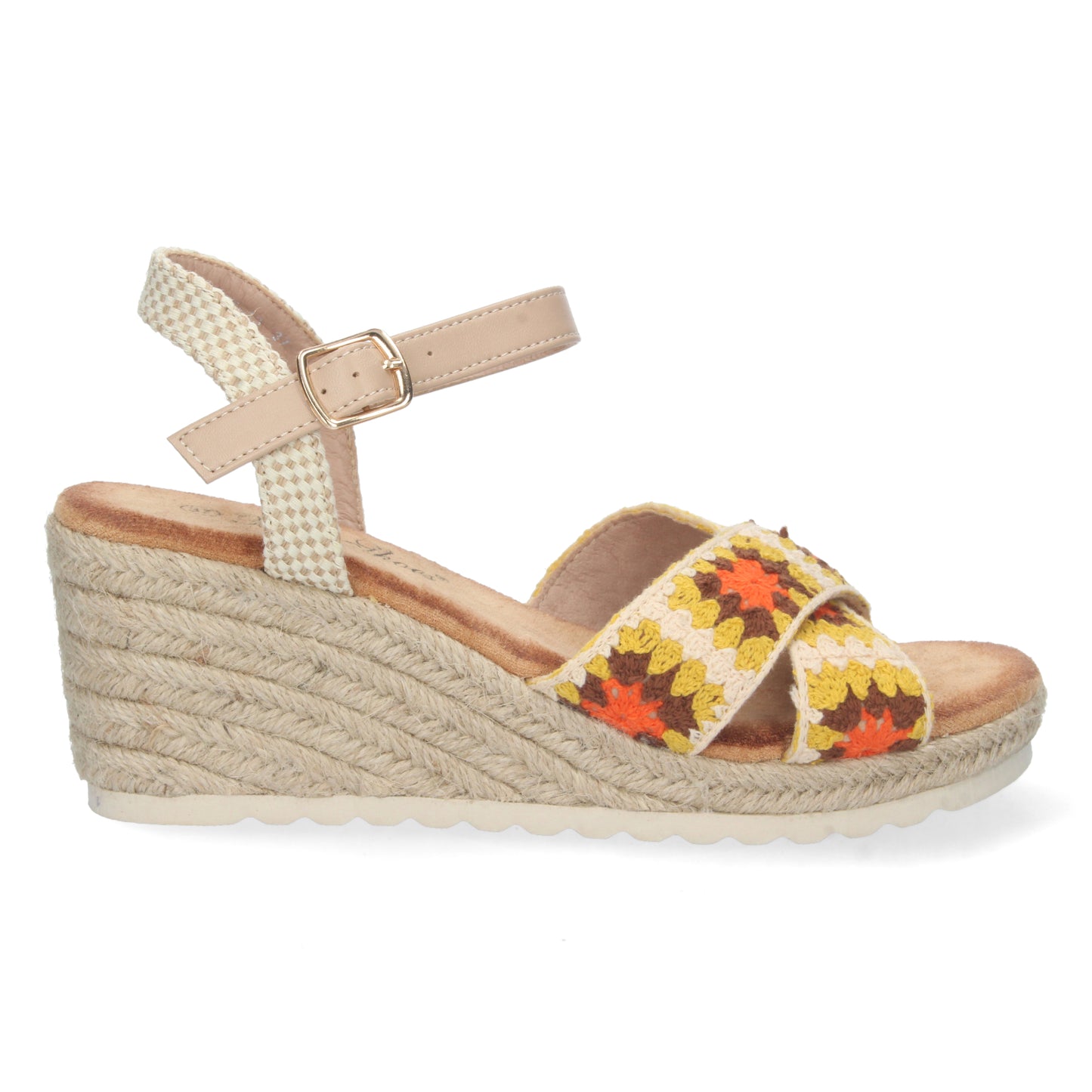 Sandalia de Cuña para Mujer Cómoda Forrada de Yute Palas Cruzadas con Bordado y Cierre de Hebilla Primavera Verano