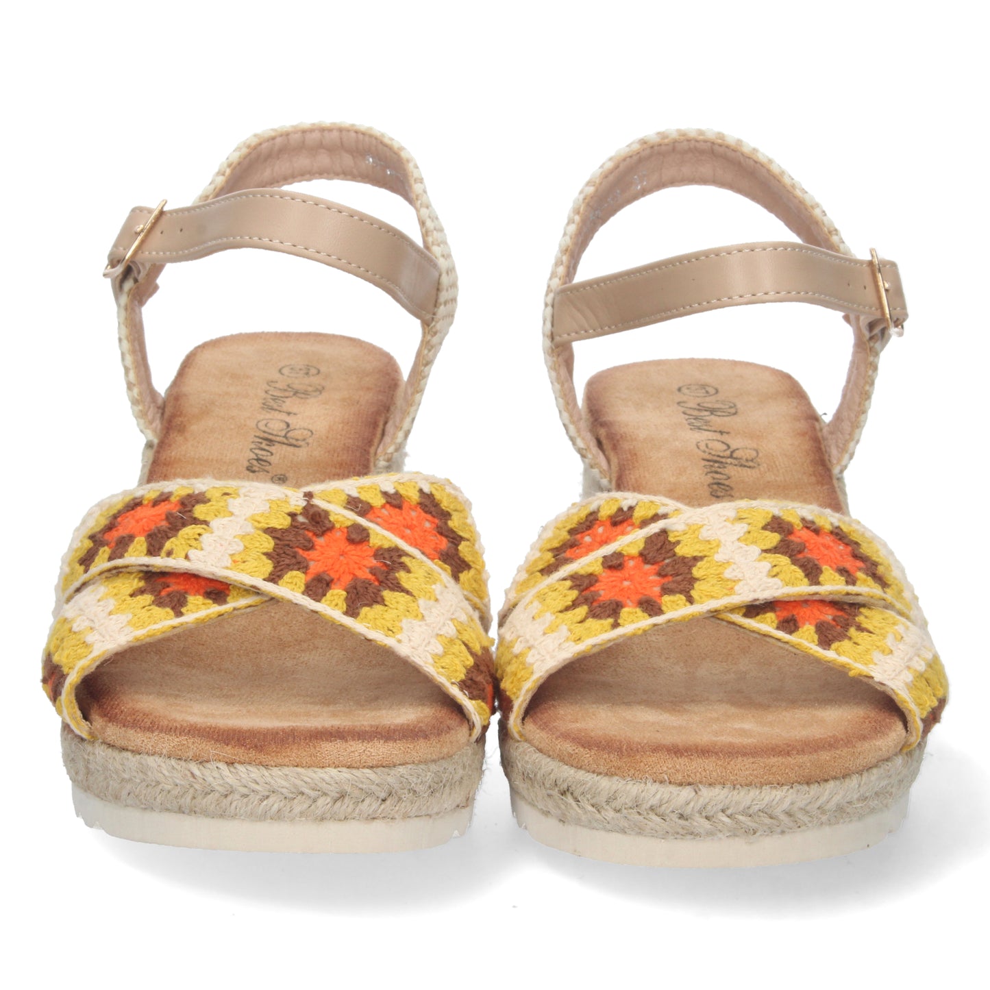 Sandalia de Cuña para Mujer Cómoda Forrada de Yute Palas Cruzadas con Bordado y Cierre de Hebilla Primavera Verano