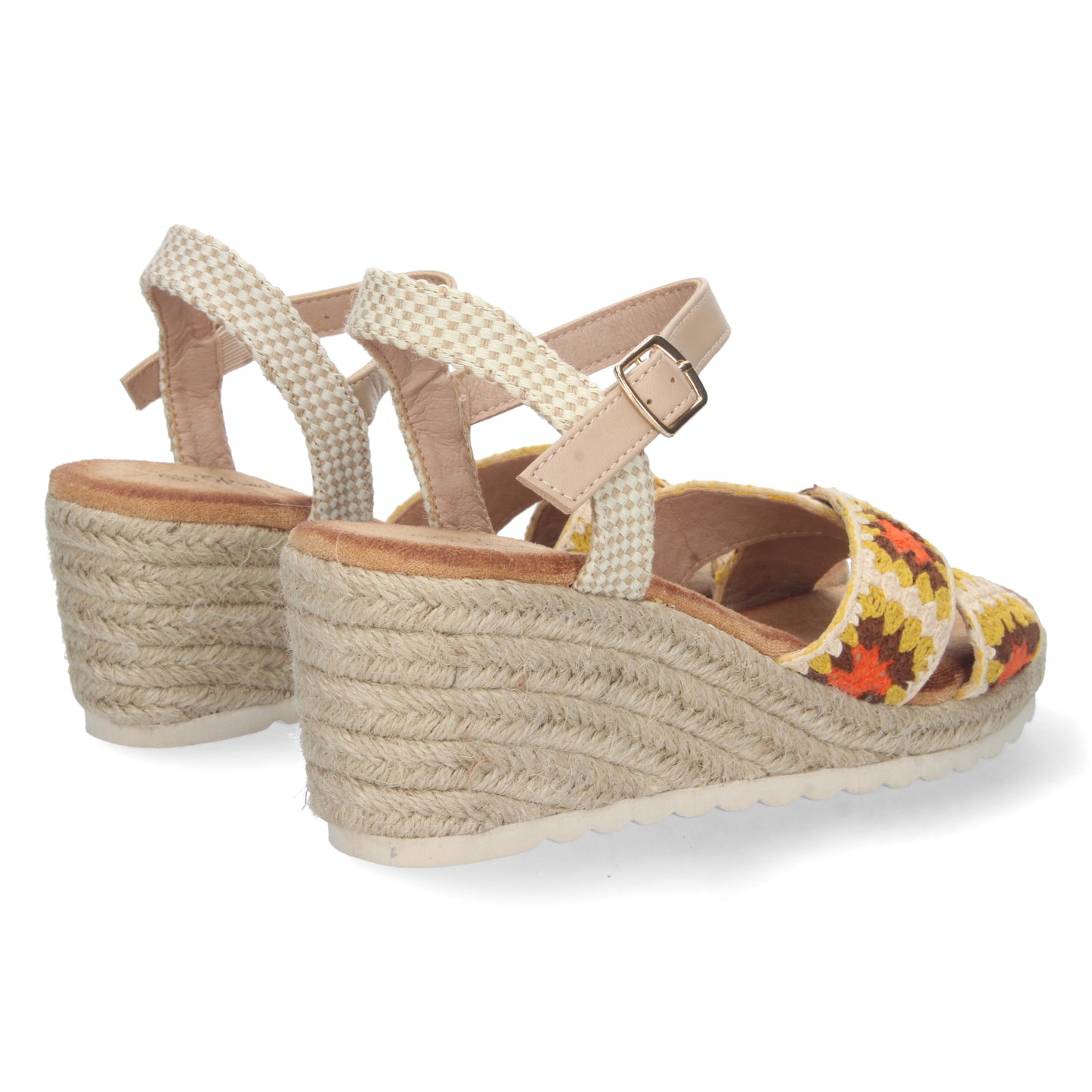 Sandalia de Cuña para Mujer Cómoda Forrada de Yute Palas Cruzadas con Bordado y Cierre de Hebilla Primavera Verano