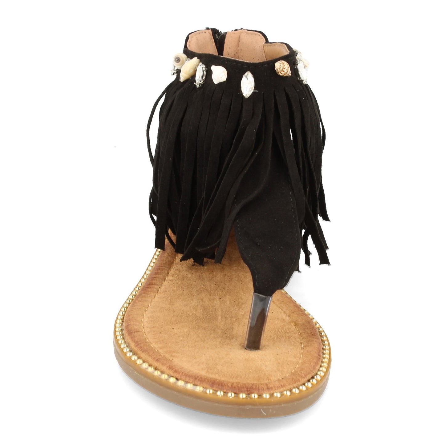 Sandalias planas con flecos, sandalias con flecos, sandalias negras planas, descubre los cupones de Let's SecretsWH-69-Negro