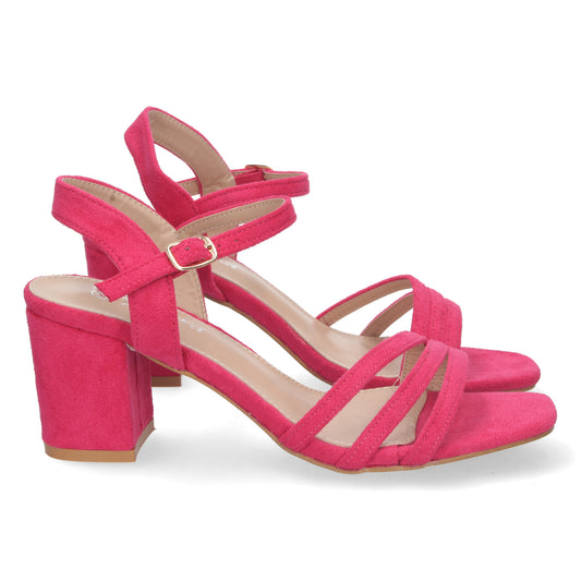 Zapatos de tacón bajo, zapatos de tacón atados al tobillo, zapatos de tacón con pala abierta, descubre los cupones descuento de Let’s Secrets YG621-Fucsia