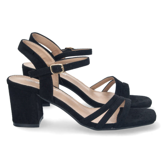 Zapatos de tacón bajo, zapatos de tacón atados al tobillo, zapatos de tacón con pala abierta, descubre los cupones descuento de Let’s Secrets YG621-Negro