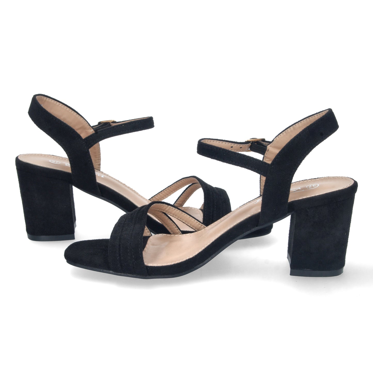 Zapatos de tacón bajo, zapatos de tacón atados al tobillo, zapatos de tacón con pala abierta, descubre los cupones descuento de Let’s Secrets YG621-Negro