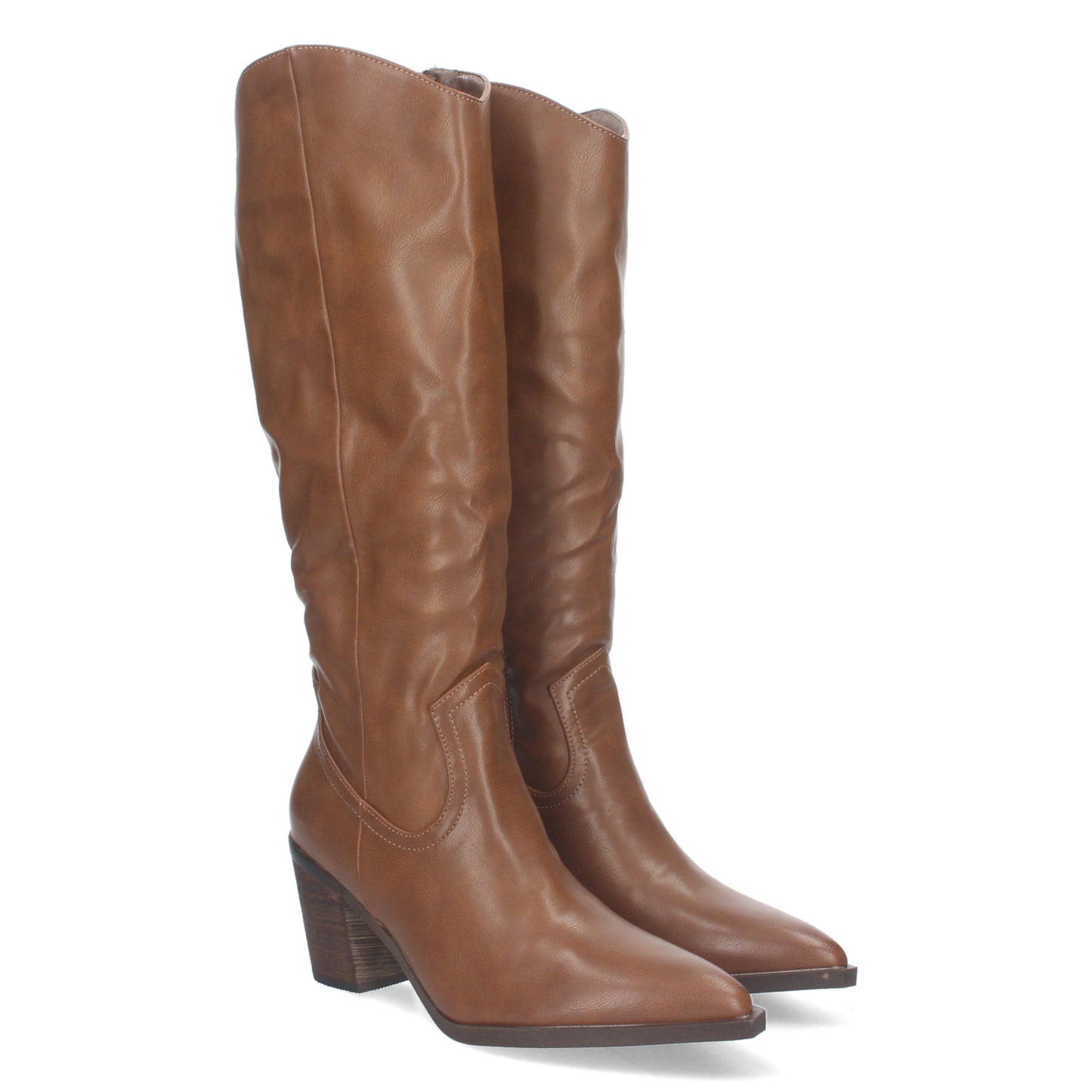 Bota campera lisa con caña arrugada polipiel punta fina con cierre de cremallera