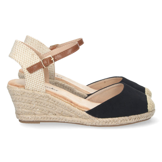 Alpargatas con cuña para mujer, sandalias de mujer tipo alpargatas, alpargatas negras con cuña, de Let's Secrets YJ622-Negro