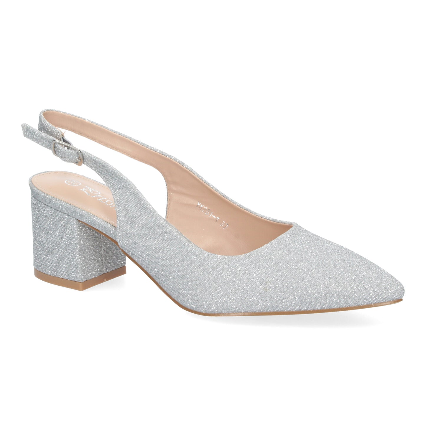 Zapato de Salón para Mujer Diseño Elegante con Tacón Abierto por el Talón Puntera Fina y Cierre de Hebilla Ajustable.