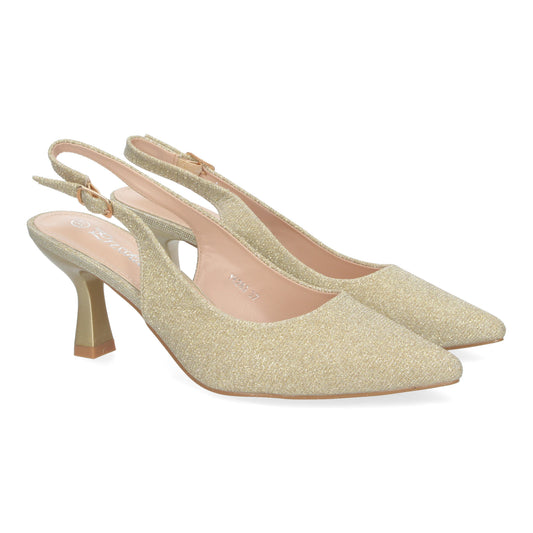 Zapato de Salón para Mujer Diseño Elegante con Tacón Abierto por el Talón Puntera Fina y Cierre de Hebilla Ajustable.