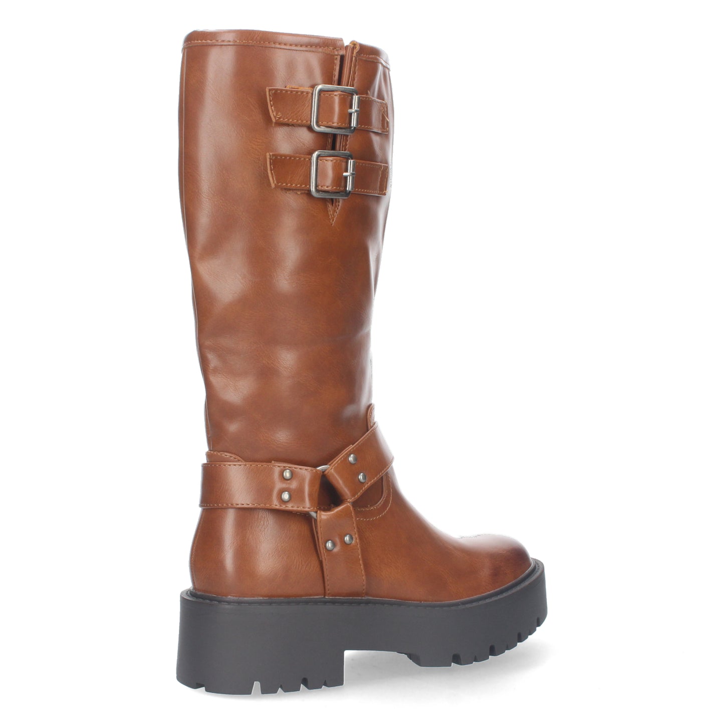 Botas Moteras de Diseño Liso con Tacon Bajo y Plataforma Adorno al Tono en el Tobillo y Caña de 30 5cm con 2 Hebillas y Cierre de Cremallera Ideales para ir de Ruta en Otoño e Invierno