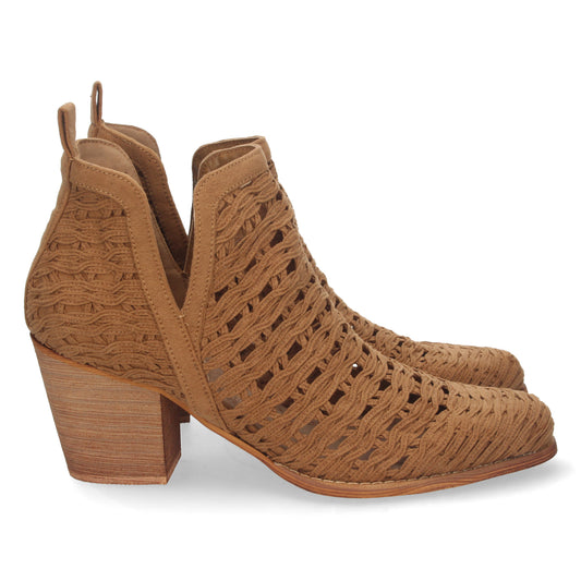 Botín de Tacón para Mujer con Tiras Trenzadas de Punta Fina y Tobillo Abierto Primavera Verano