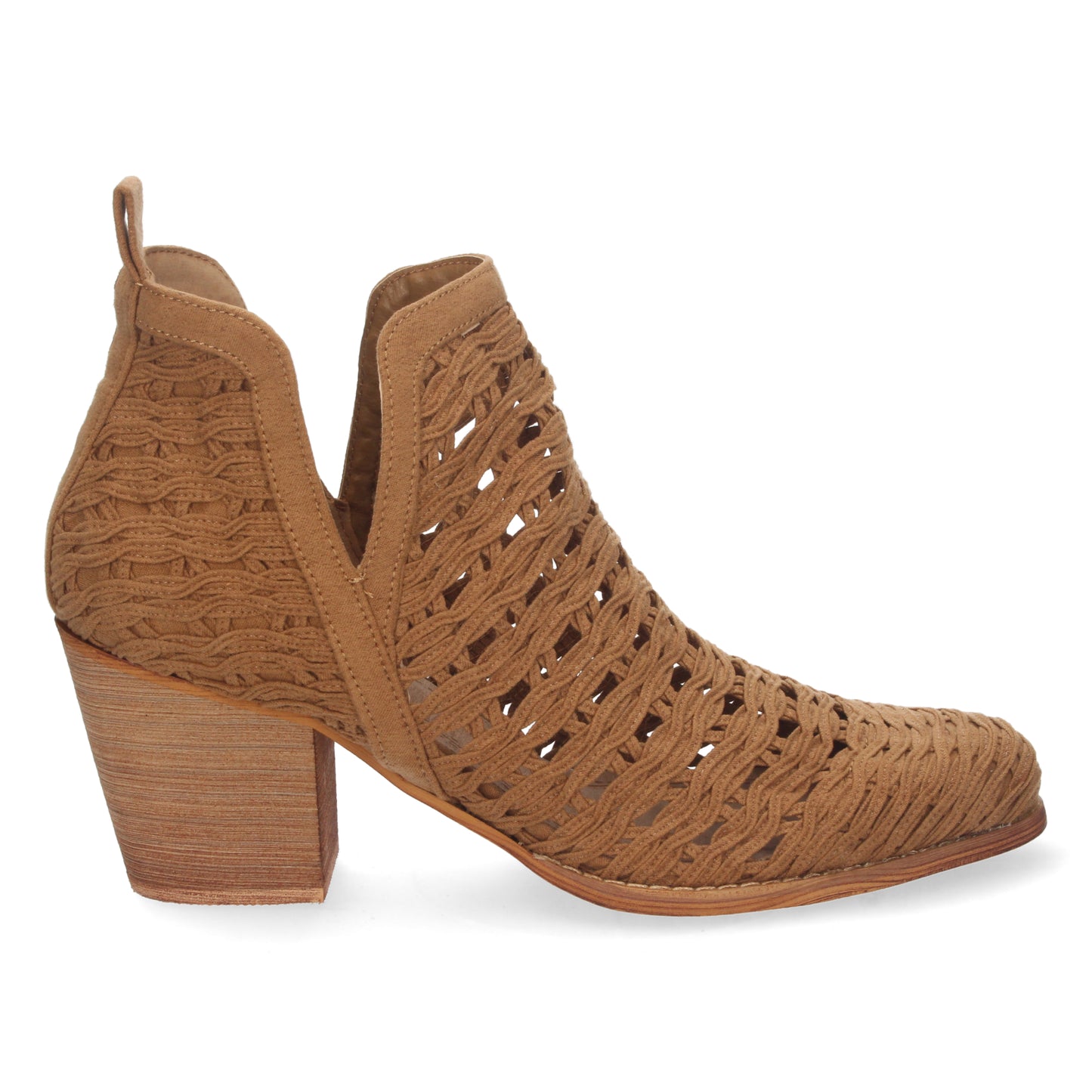 Botín de Tacón para Mujer con Tiras Trenzadas de Punta Fina y Tobillo Abierto Primavera Verano