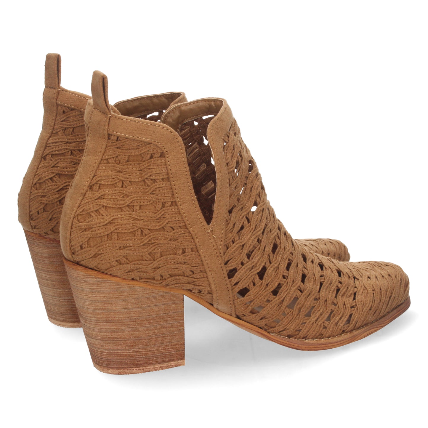 Botín de Tacón para Mujer con Tiras Trenzadas de Punta Fina y Tobillo Abierto Primavera Verano
