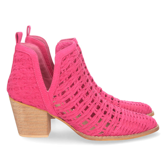 Botín de Tacón para Mujer con Tiras Trenzadas de Punta Fina y Tobillo Abierto Primavera Verano