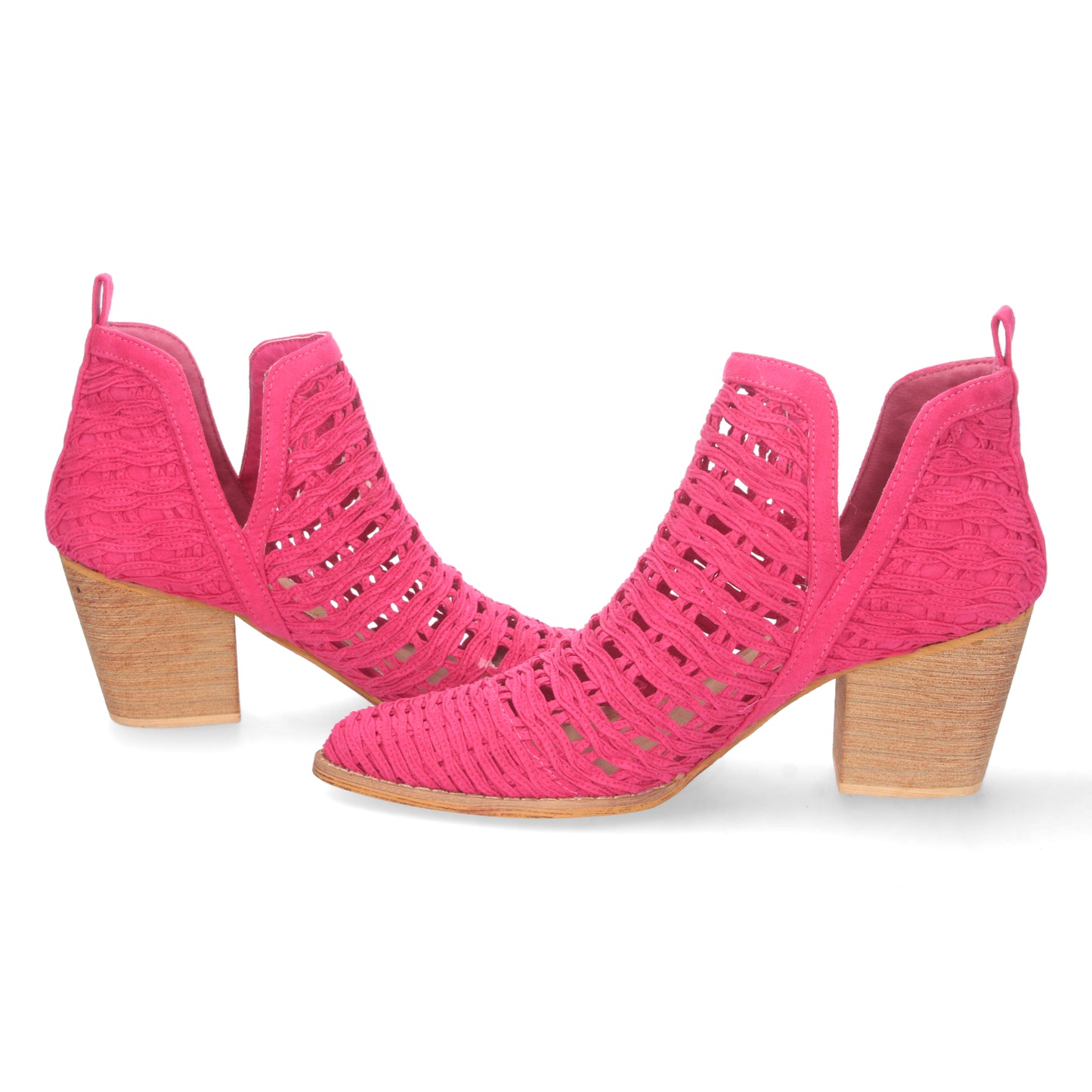 Botín de Tacón para Mujer con Tiras Trenzadas de Punta Fina y Tobillo Abierto Primavera Verano