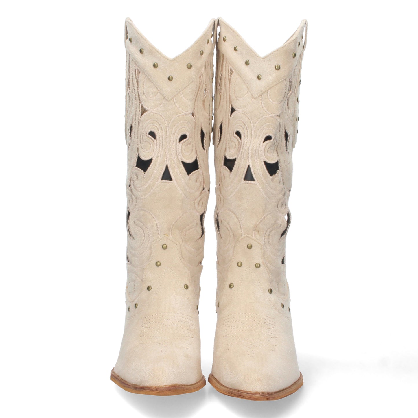 Bota de Tacón para Mujer Cómoda con Calados y Tachuelas en la Caña Cierre de Cremallera Primavera Verano