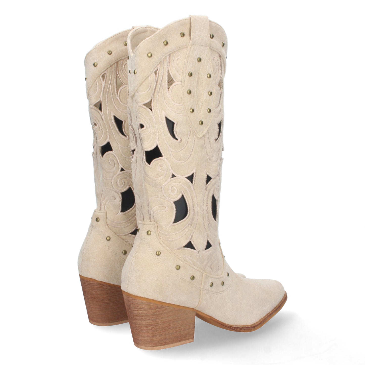 Bota de Tacón para Mujer Cómoda con Calados y Tachuelas en la Caña Cierre de Cremallera Primavera Verano