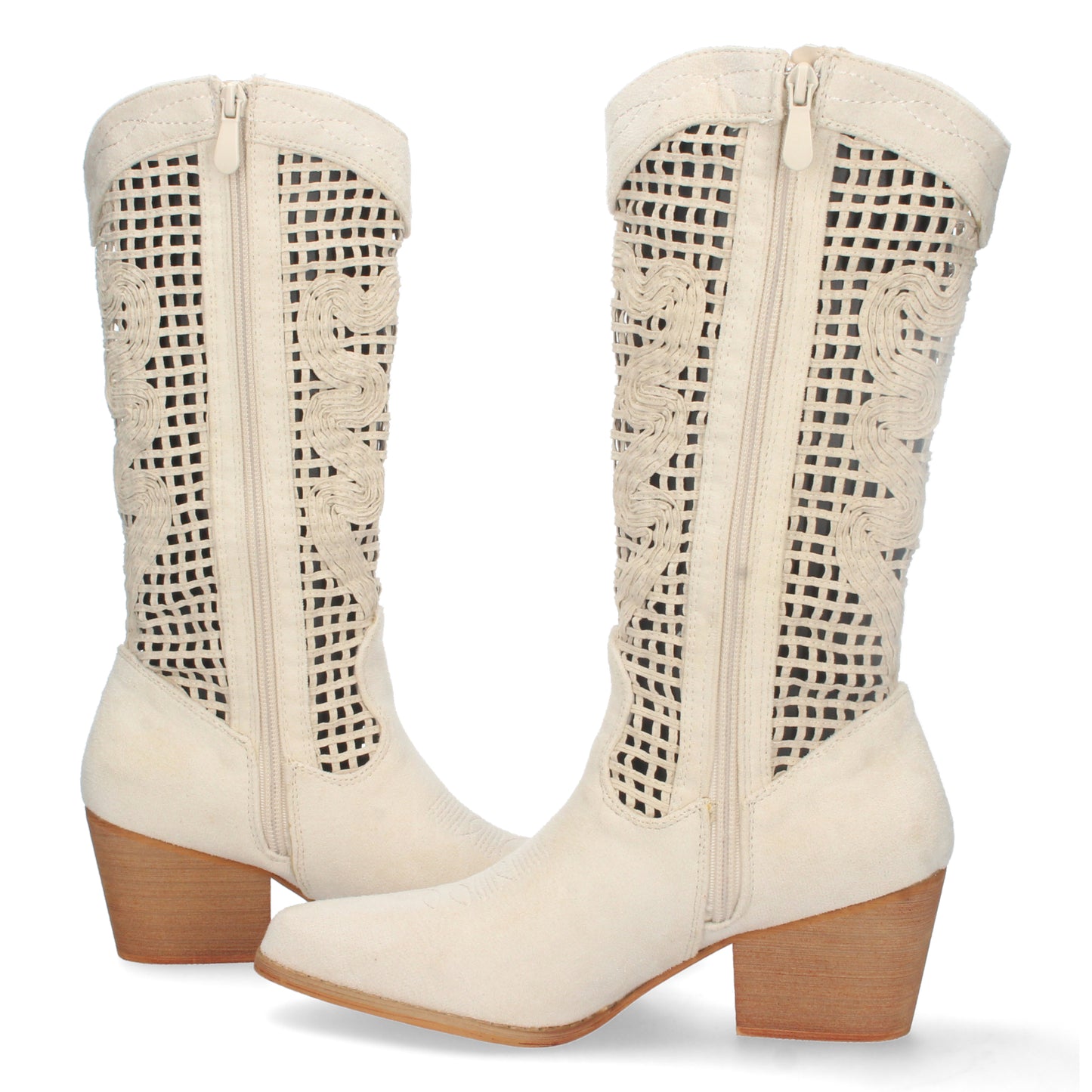 Bota de Tacón para Mujer Cómoda con Calados en la Caña y Cierre de Cremallera Primavera Verano