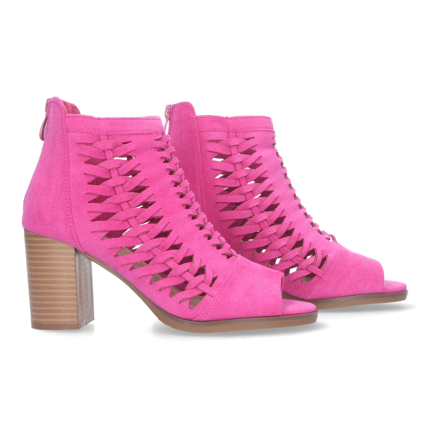 Botín de Tacon para Mujer con Tiras Trenzadas de Punta Abierta Cierre de Cremallera Cómodos.