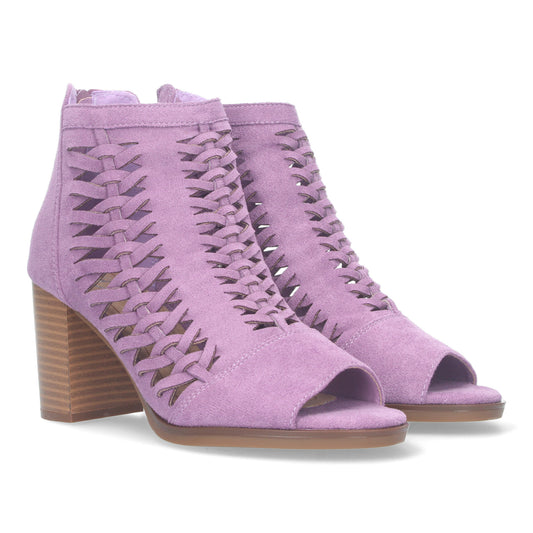 Botín de Tacón para Mujer con Tiras Trenzadas de Punta Abierta Cierre de Cremallera Cómodos.