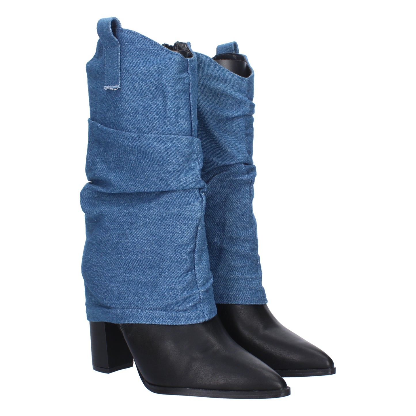 Bota de tacón para mujer punta fina y cierre de cremallera forrada de tela vaquera