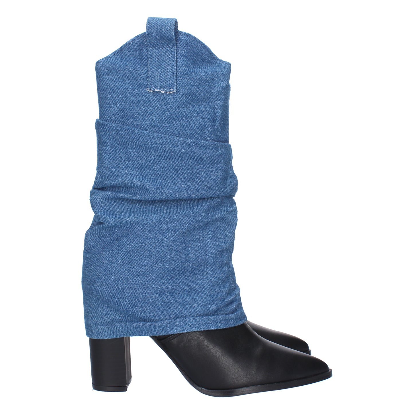 Bota de tacón para mujer punta fina y cierre de cremallera forrada de tela vaquera