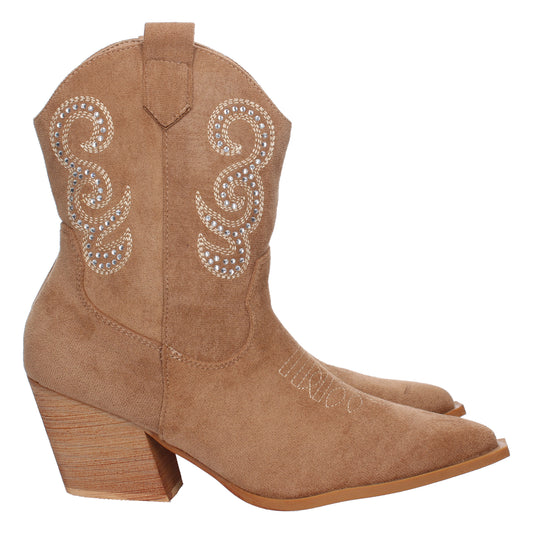 Botín campero con brillos en la caña cierre de cremallera y grabado en el empeine